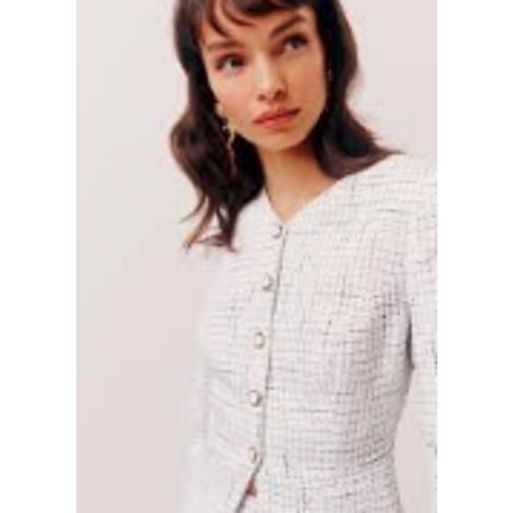 Reformation Womens Terra Tweed Jacket White Size 12